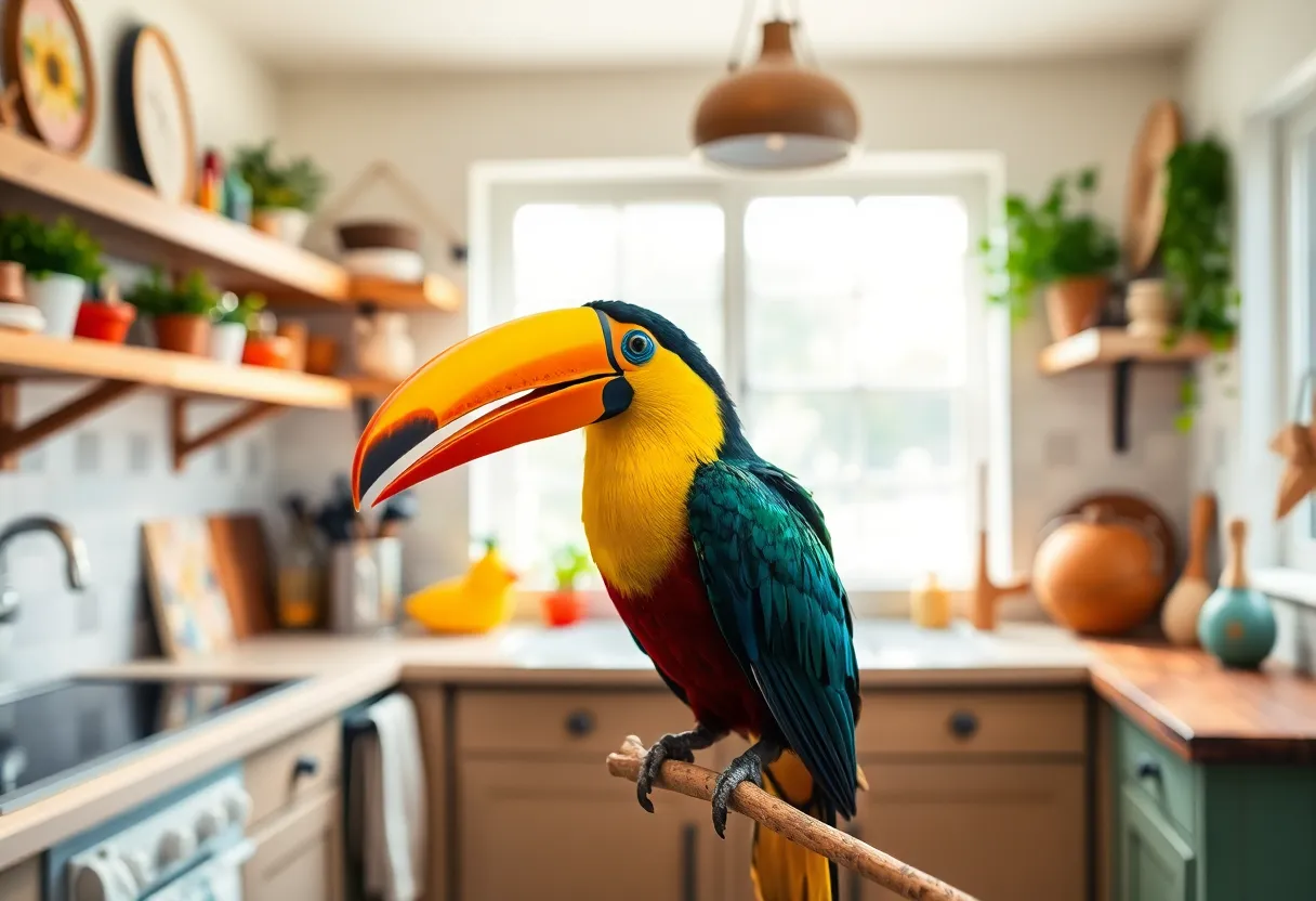 Vibrant Toucan Perched in Kitchen