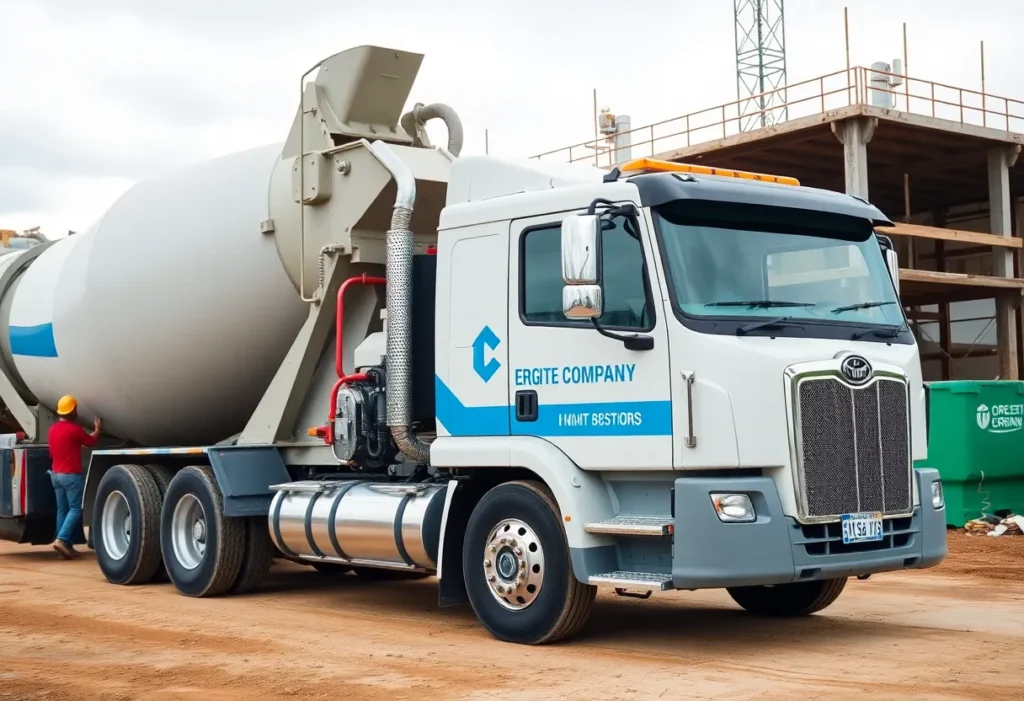 Concrete company truck at a construction site
