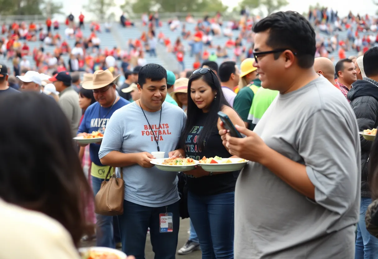 Community gathering at A Toda Madre Tailgate celebrating Hispanic Heritage Month