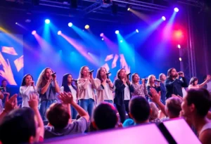 Aiden Ross singing on stage during a performance on The Voice