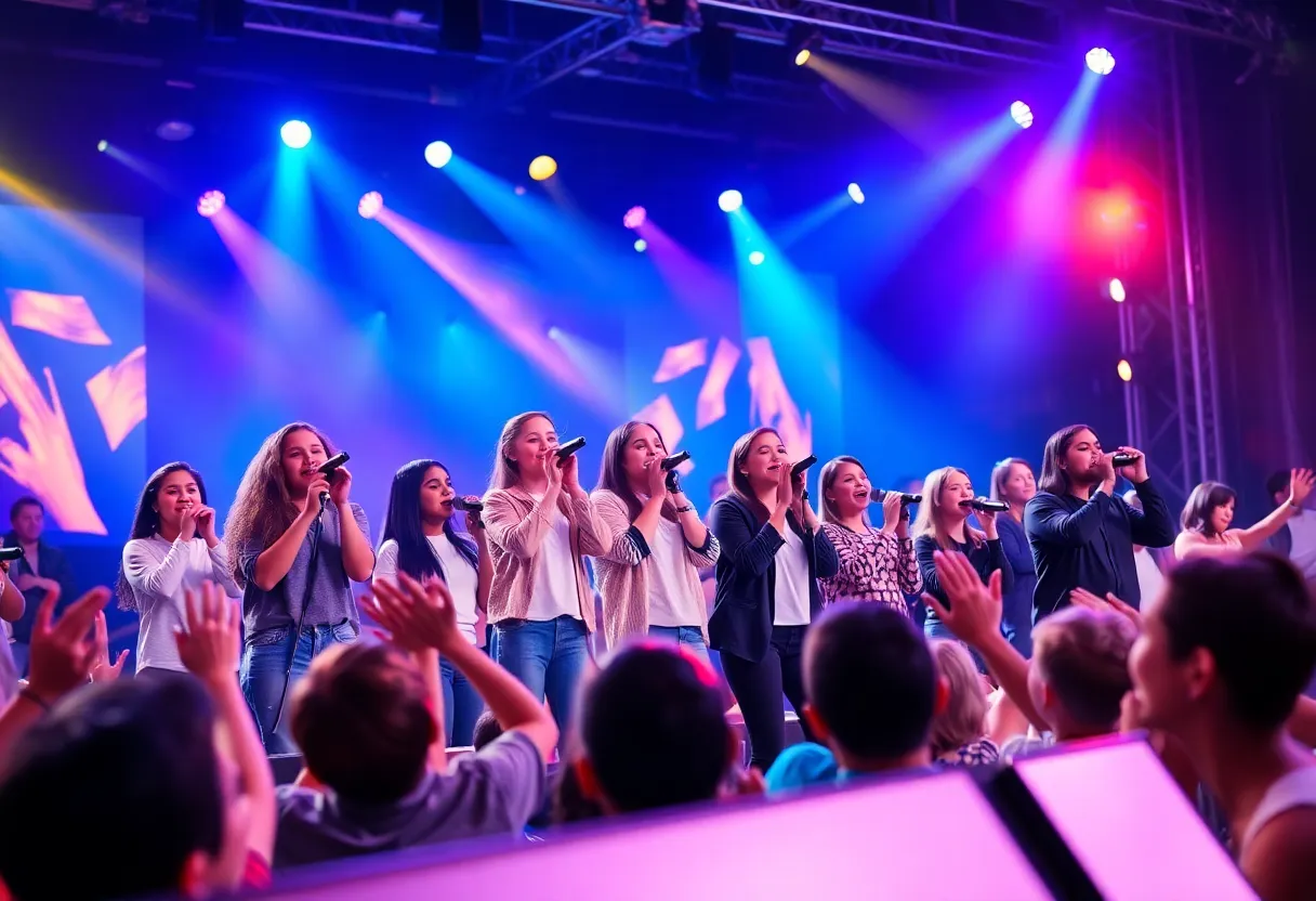Aiden Ross singing on stage during a performance on The Voice