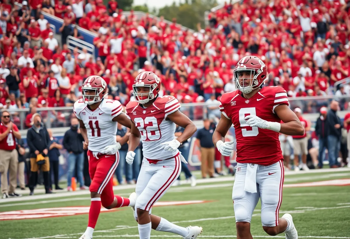 Alabama Crimson Tide players on the field during the game against Vanderbilt Commodores