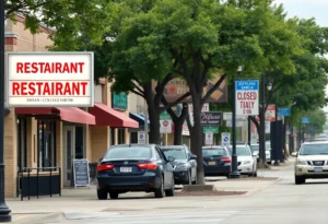 Closed Anchor Bar in Bryan-College Station with a 'For Lease' sign