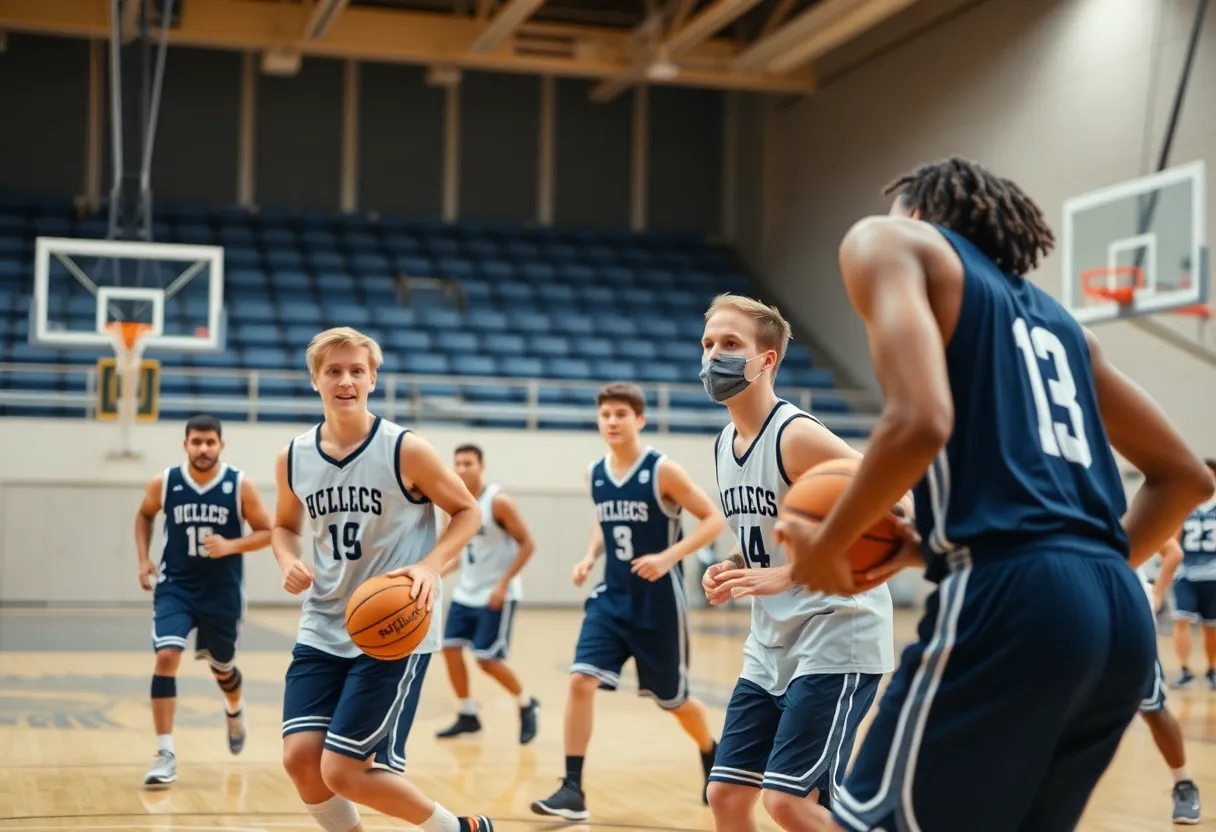 Arizona women's basketball players practicing on the court