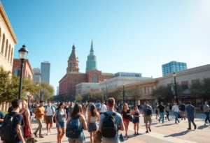 Students in Austin enjoying the lively college town environment.