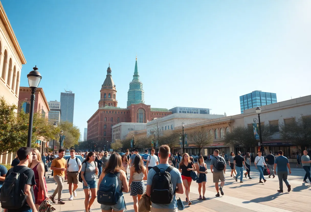 Students in Austin enjoying the lively college town environment.