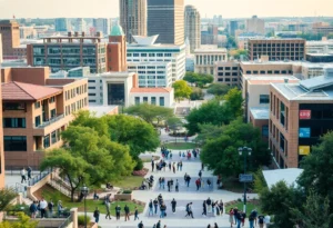 Cityscape of Austin showcasing college life