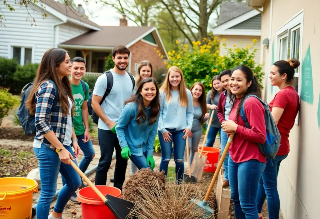 College students volunteering in a community service project