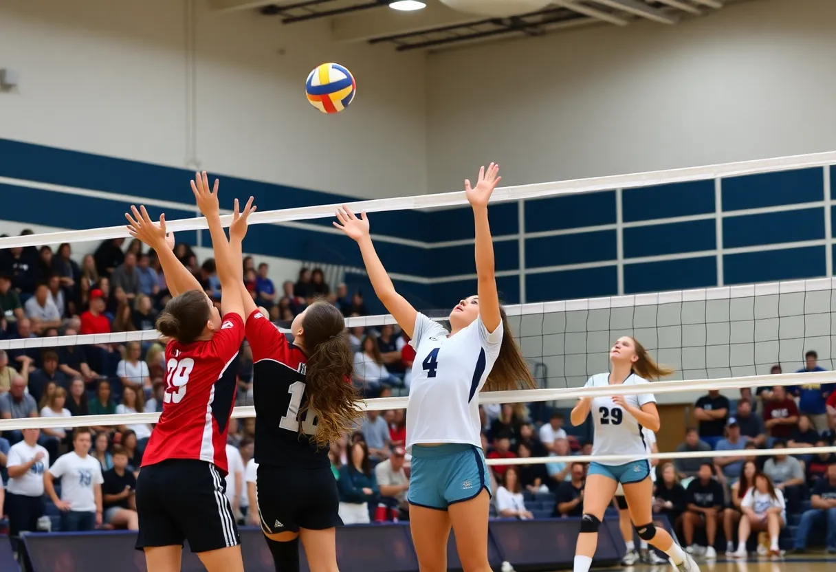 Canyon High School volleyball players competing during a match