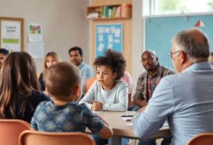 Community members discussing child safety issues