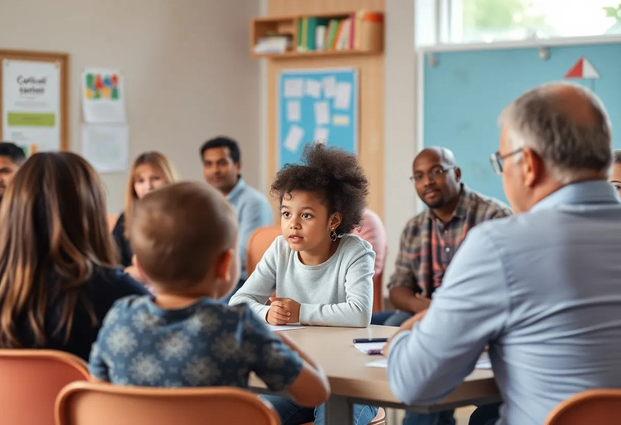 Community members discussing child safety issues