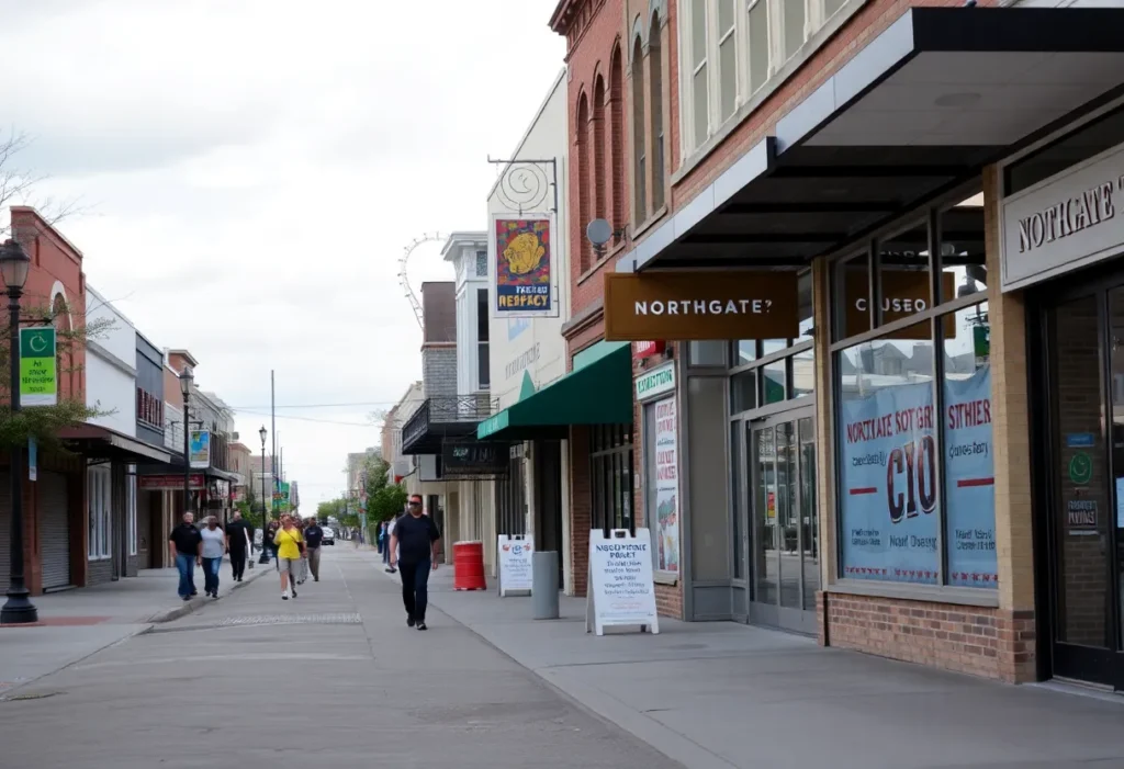 View of closed businesses in Northgate District, College Station.
