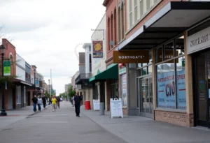 View of closed businesses in Northgate District, College Station.
