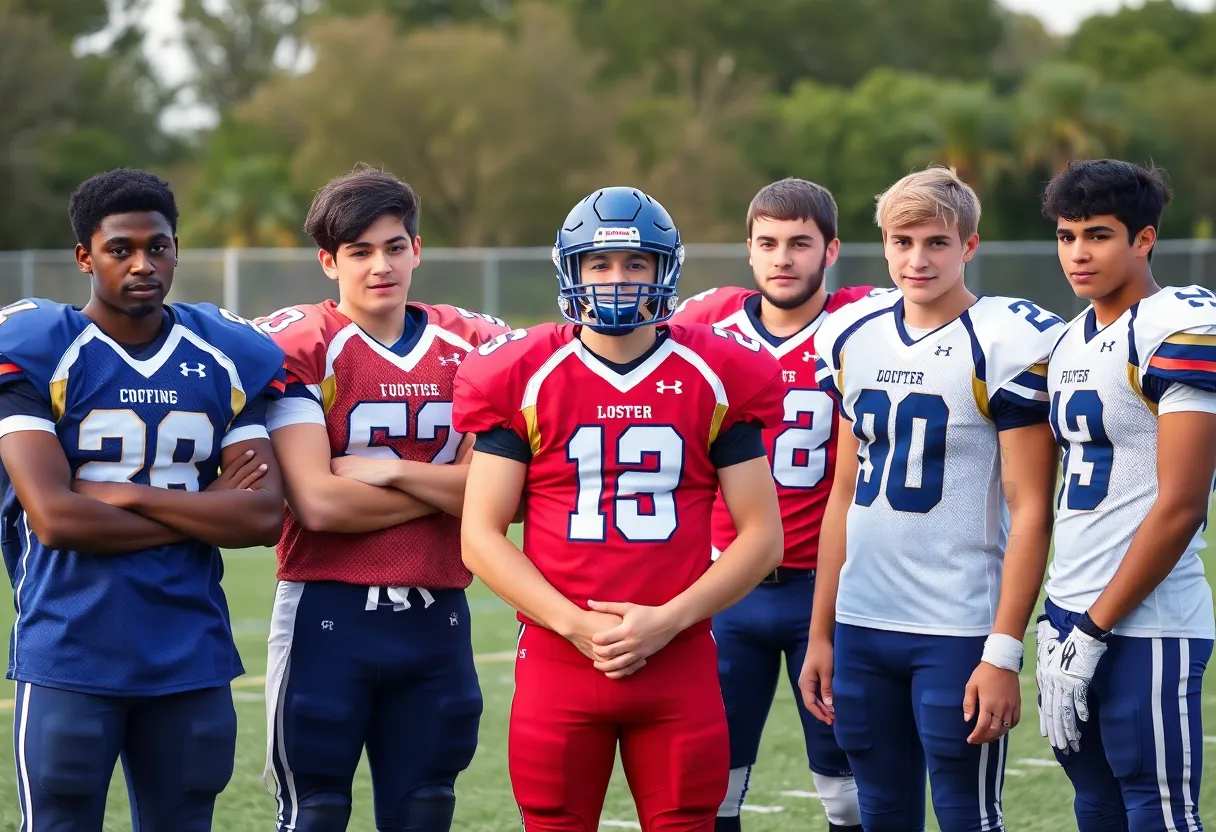 Football players from College Station High School showing support for injured student.