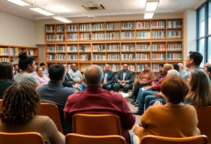 Residents at a town hall meeting discussing housing concerns in College Station