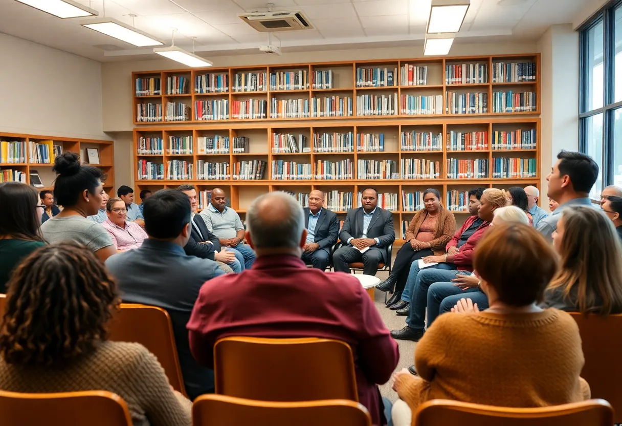Residents at a town hall meeting discussing housing concerns in College Station