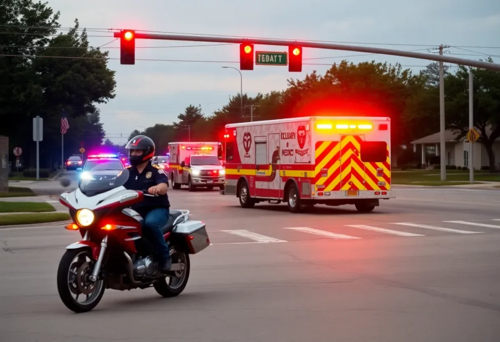 Emergency vehicles at the scene of a motorcycle accident in College Station, Texas