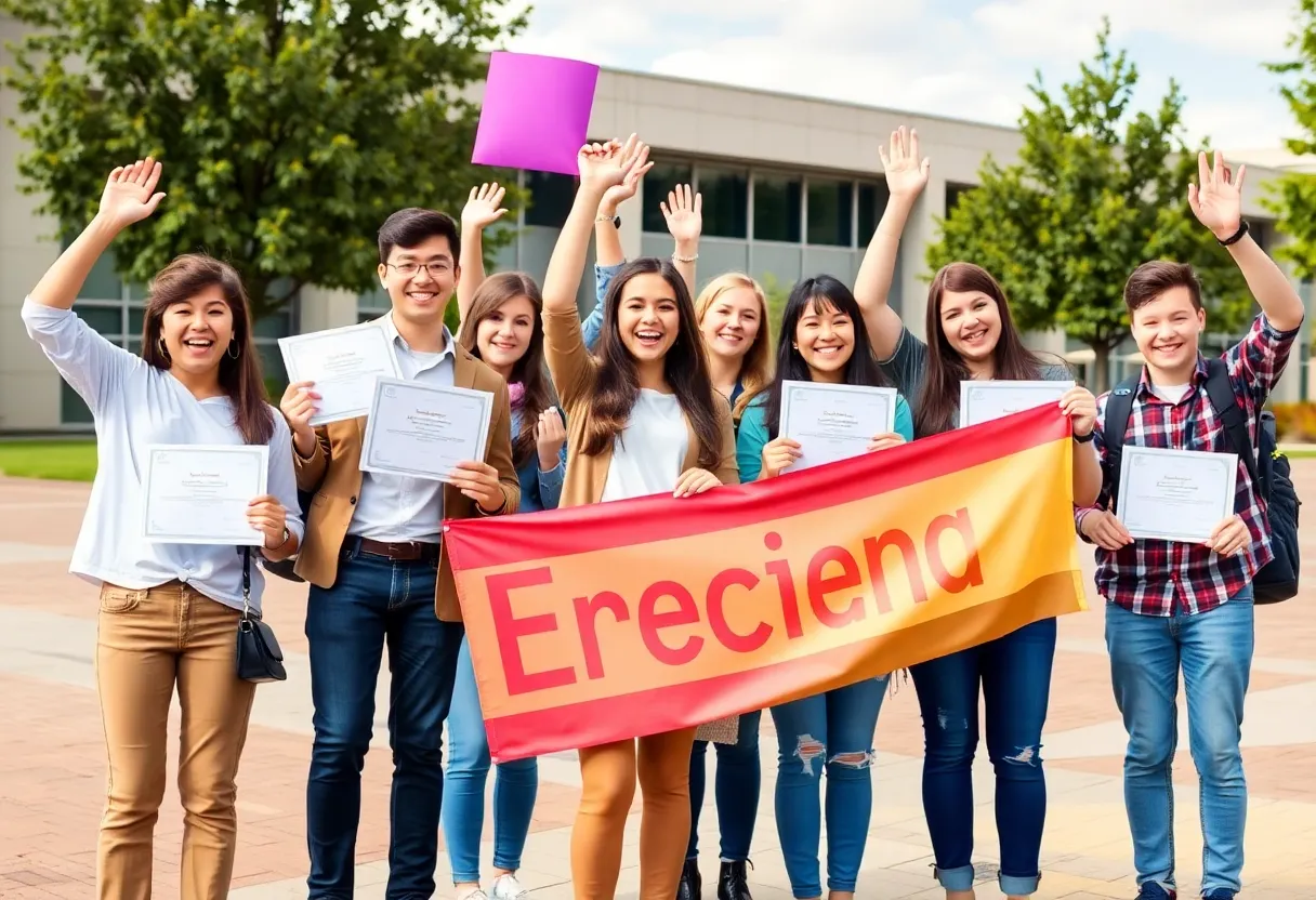 Students celebrating as National Merit Semifinalists with certificates