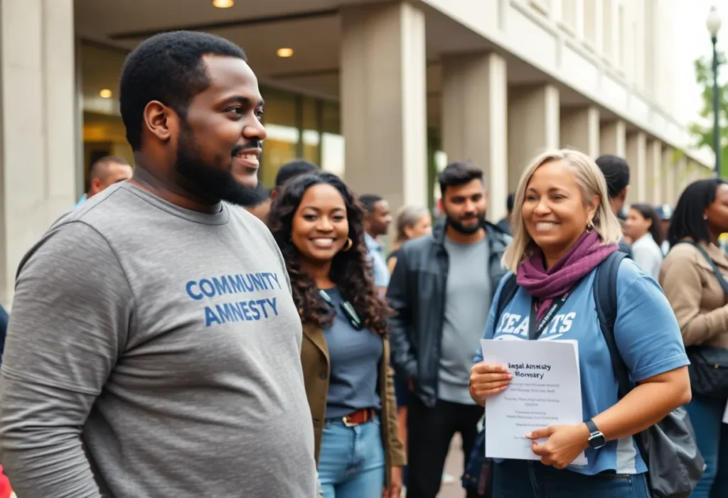 Community members discussing the warrant amnesty program in College Station.