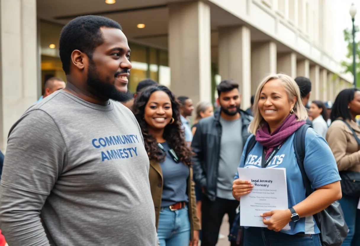 Community members discussing the warrant amnesty program in College Station.
