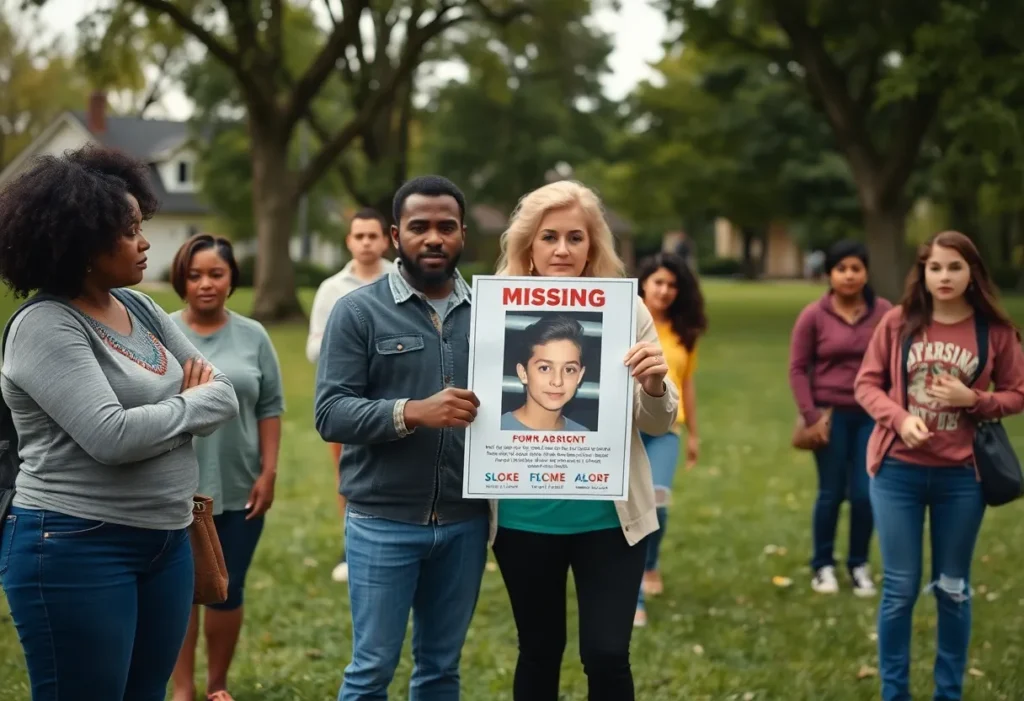 Community members holding missing child poster