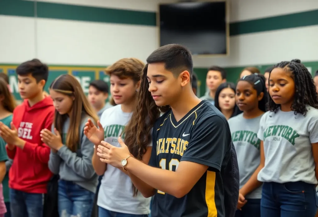 Students gathered in solidarity for an injured football player.