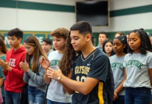 Students gathered in solidarity for an injured football player.