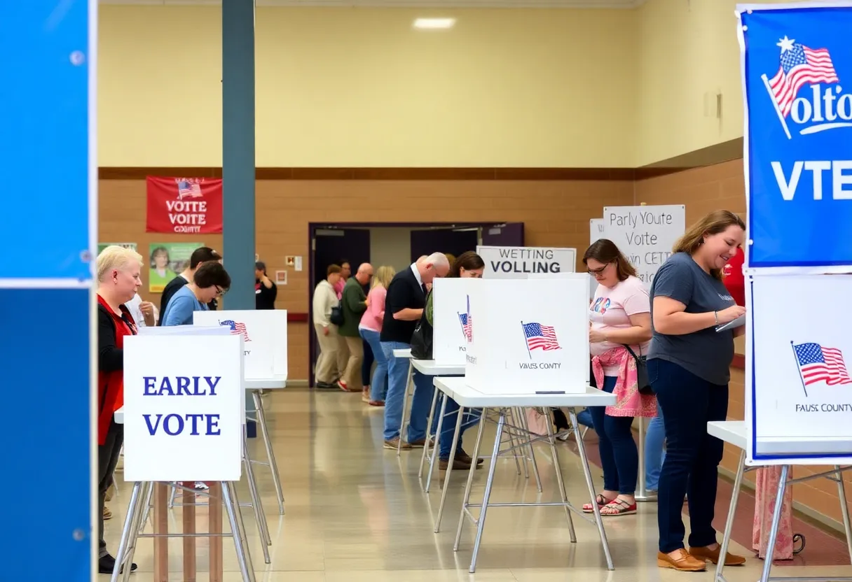 Voters participating in early voting at a Brazos County polling place