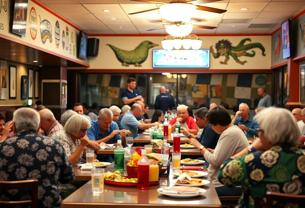 A vibrant Tex-Mex restaurant filled with diners enjoying their meals.