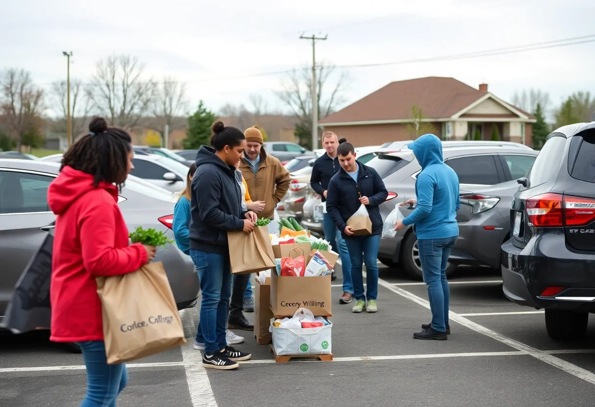 Volunteers at Manna Market distributing groceries in College Station