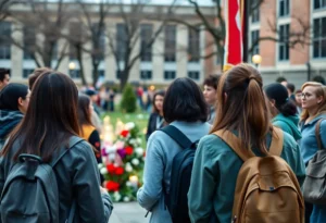 Vibrant memorial scene with candles and flowers celebrating the life of a political figure.