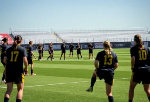 Mizzou soccer players practicing on the field