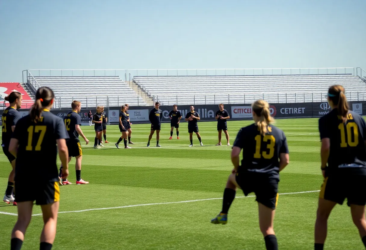 Mizzou soccer players practicing on the field