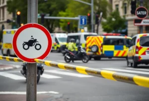 Scene of a motorcycle accident with emergency responders