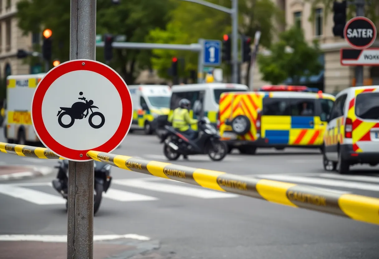 Scene of a motorcycle accident with emergency responders