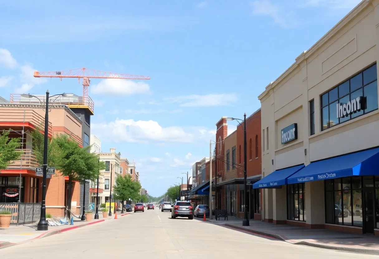 Street scene in Northgate District showing changes in businesses and construction