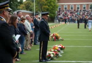 Community members gathered for Reveille IX memorial service.
