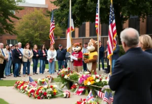 Attendees at the memorial service for Reveille IX at Texas A&M University
