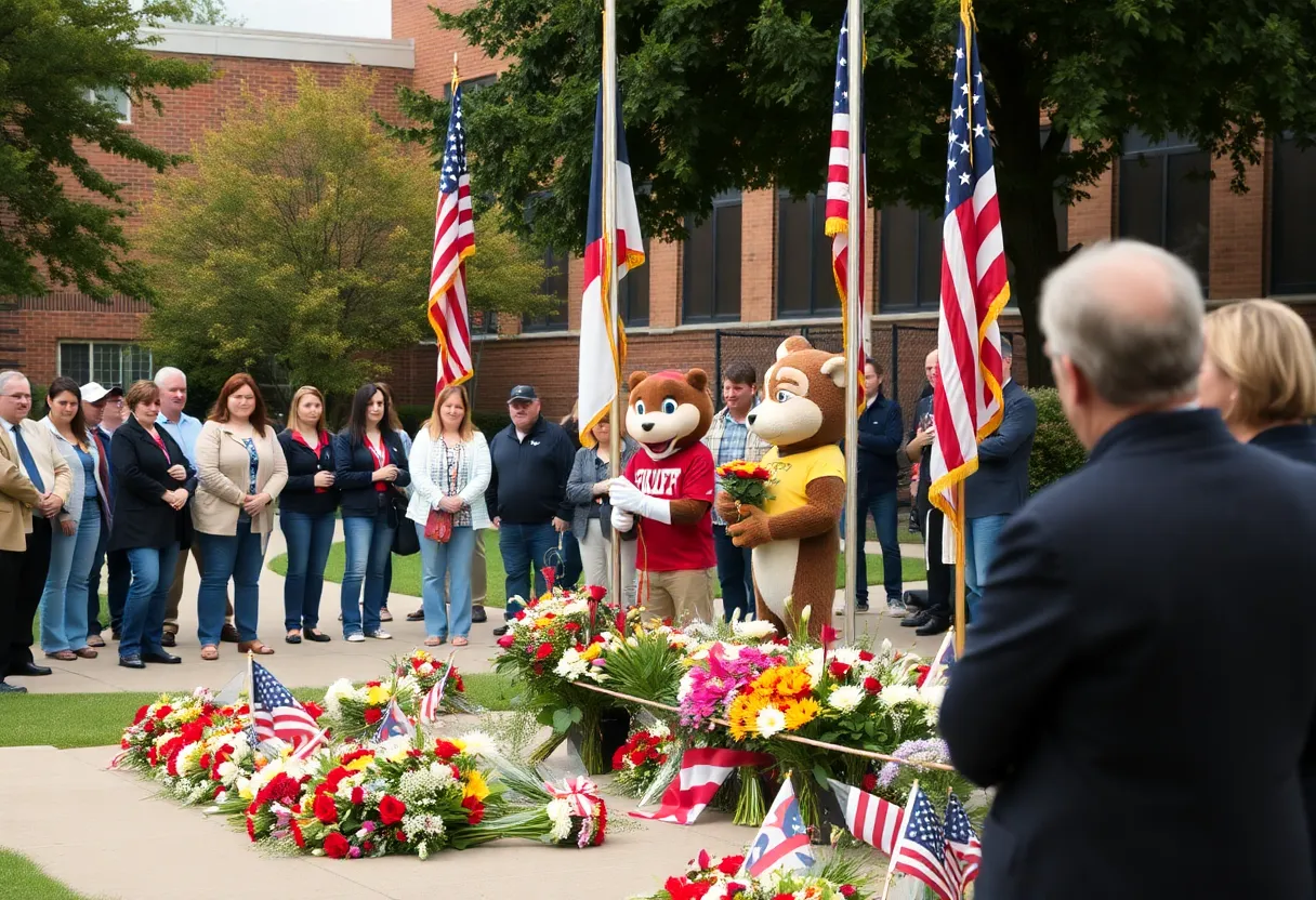 Attendees at the memorial service for Reveille IX at Texas A&M University