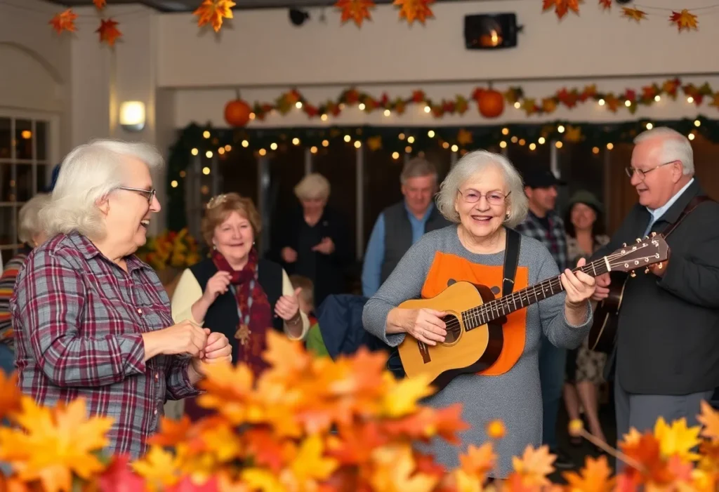 Seniors celebrating at the Senior Autumn Fest with decorations and autumn colors.
