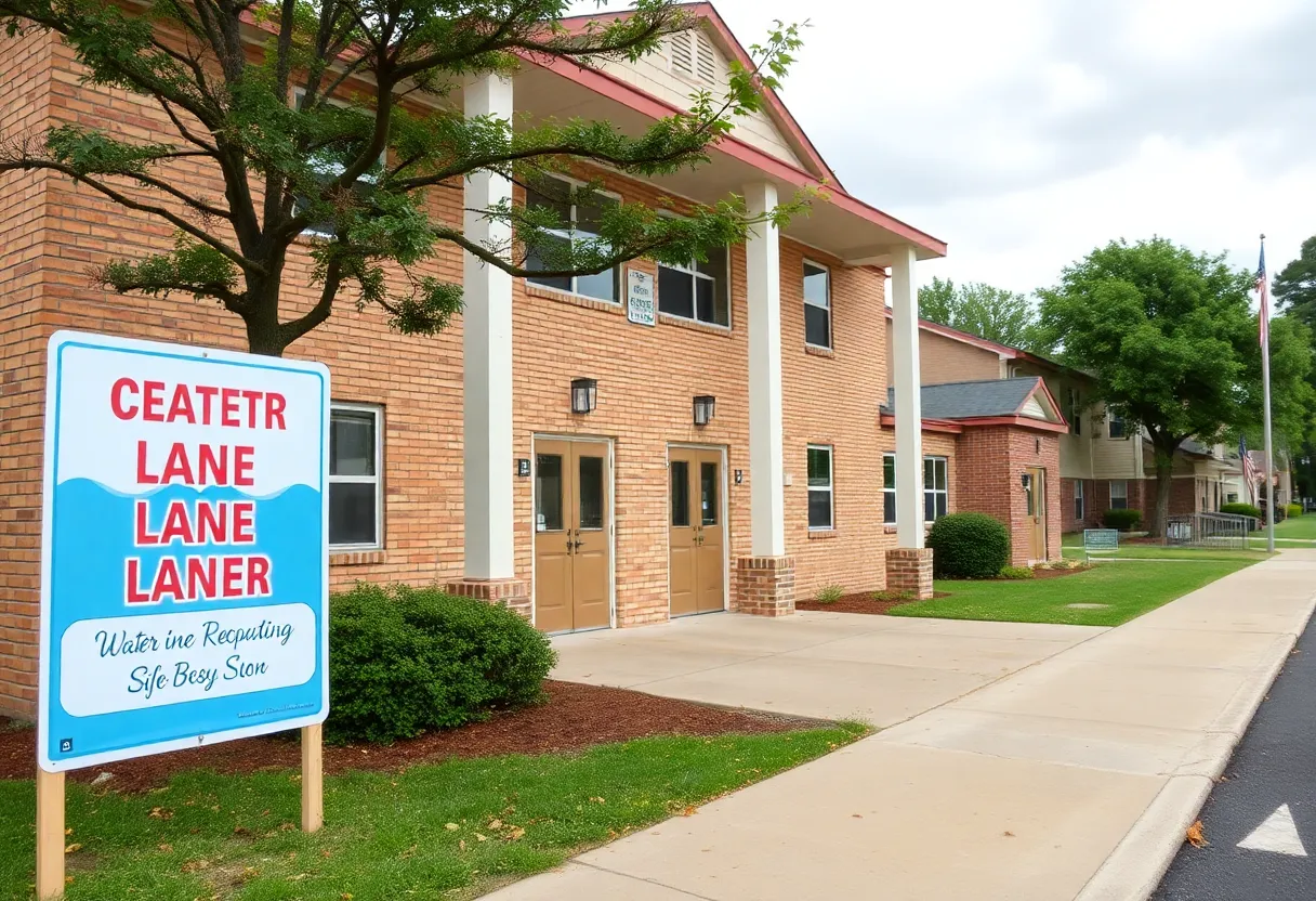 Construction signs at Southwood Valley Elementary School during water repairs