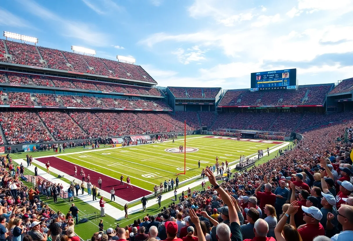 Texas A&M Aggies players celebrating their victory on the football field.