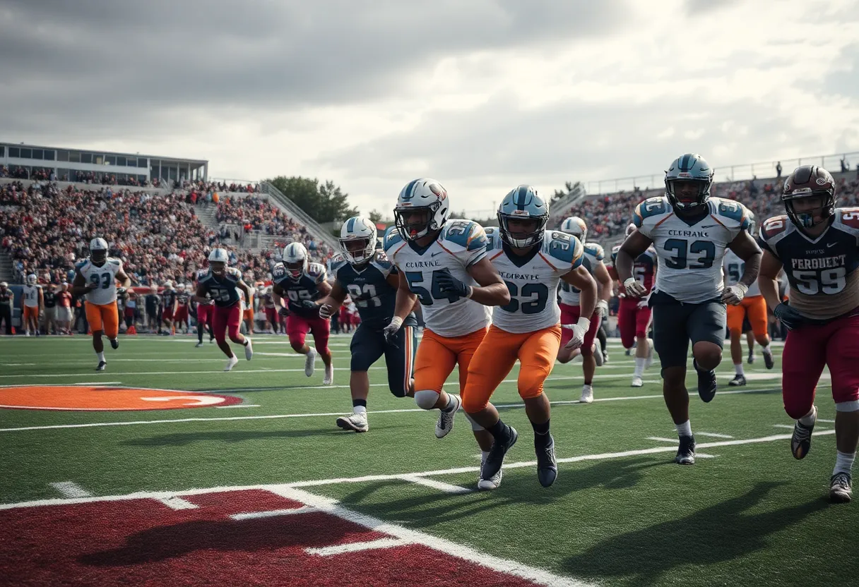 Texas A&M football players on the field during a game