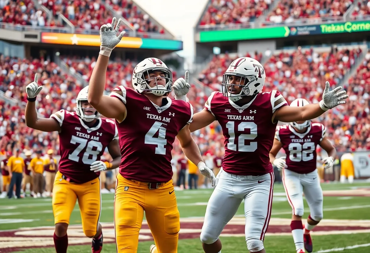 Texas A&M players celebrating a touchdown during the game against Florida.