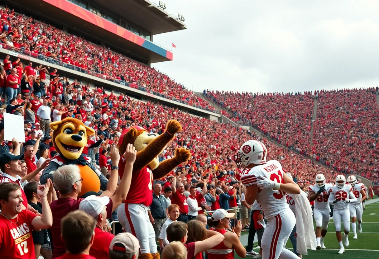Fans and players celebrating at a Texas A&M football game