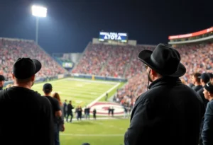 Fans in black supporting Texas A&M football during a game.