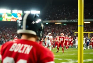Texas A&M football players on the field during a game