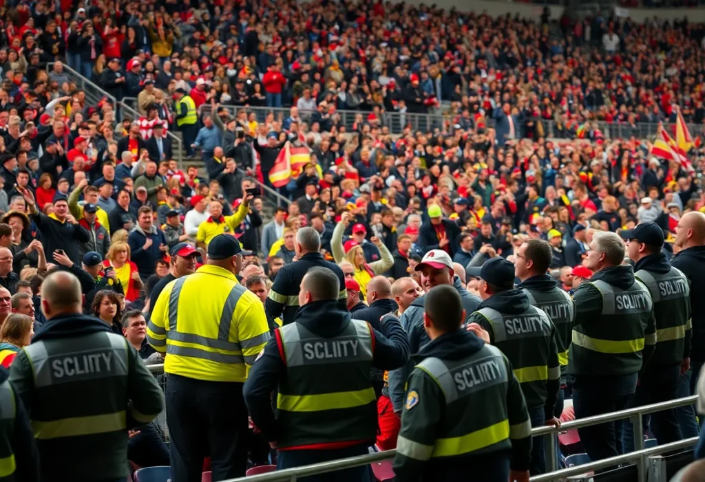 Fans at Texas A&M football game with security presence