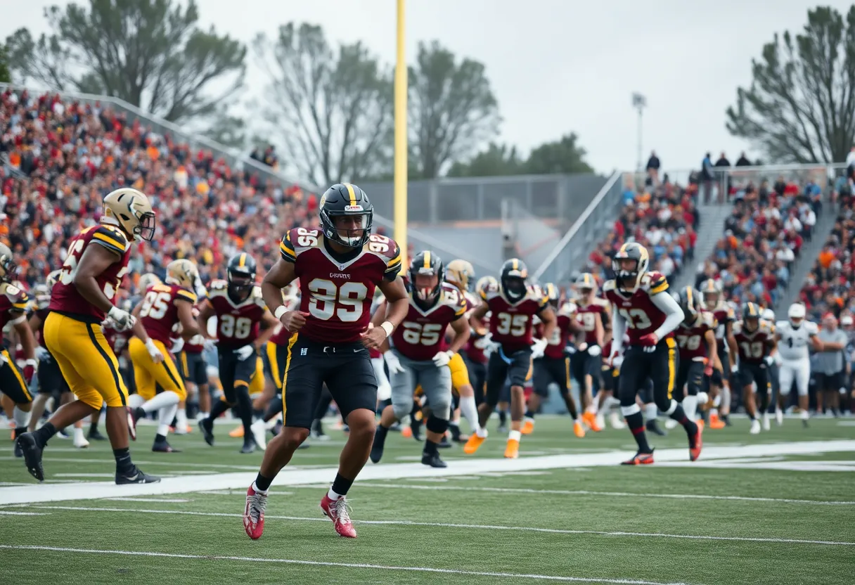 Texas A&M football players on the field