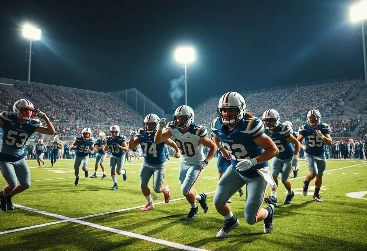 Texas A&M players showcasing teamwork in a vibrant football game.